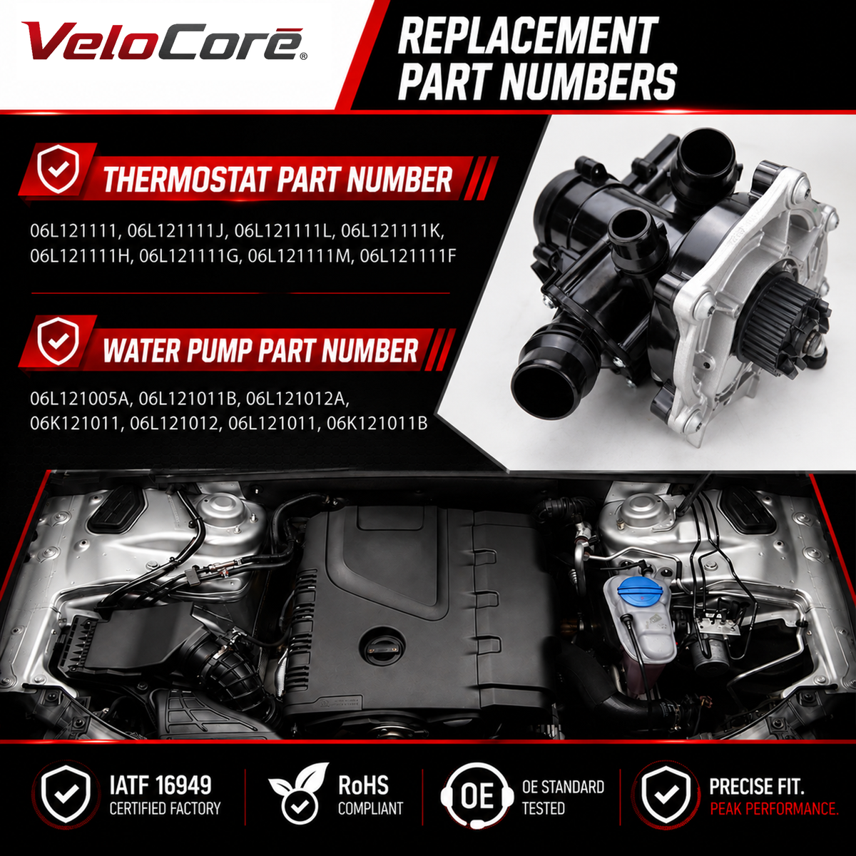 Velocore Water Pump Thermostat Housing Assembly Compatible with VW Audi EA888 Gen3 1.8T 2.0T GTI Jetta Golf Passat Tiguan A3 A4 A5 Q5 TT, Replaces 06L121011B 06L121111J 06L121012A