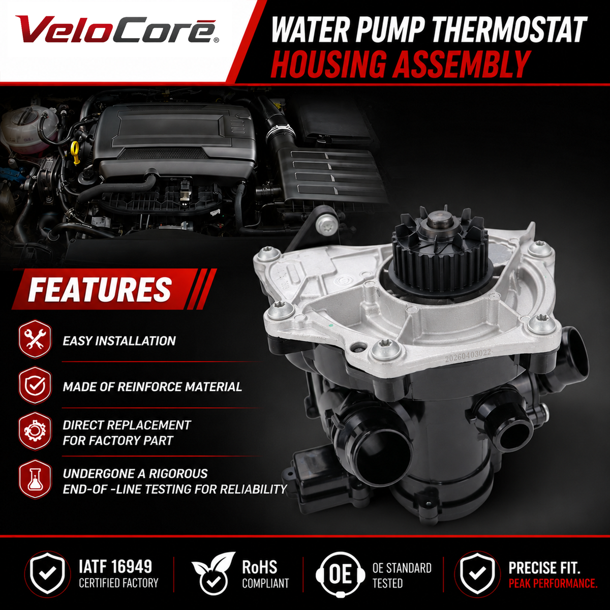 Velocore Water Pump Thermostat Housing Assembly Compatible with VW Audi EA888 Gen3 1.8T 2.0T GTI Jetta Golf Passat Tiguan A3 A4 A5 Q5 TT, Replaces 06L121011B 06L121111J 06L121012A