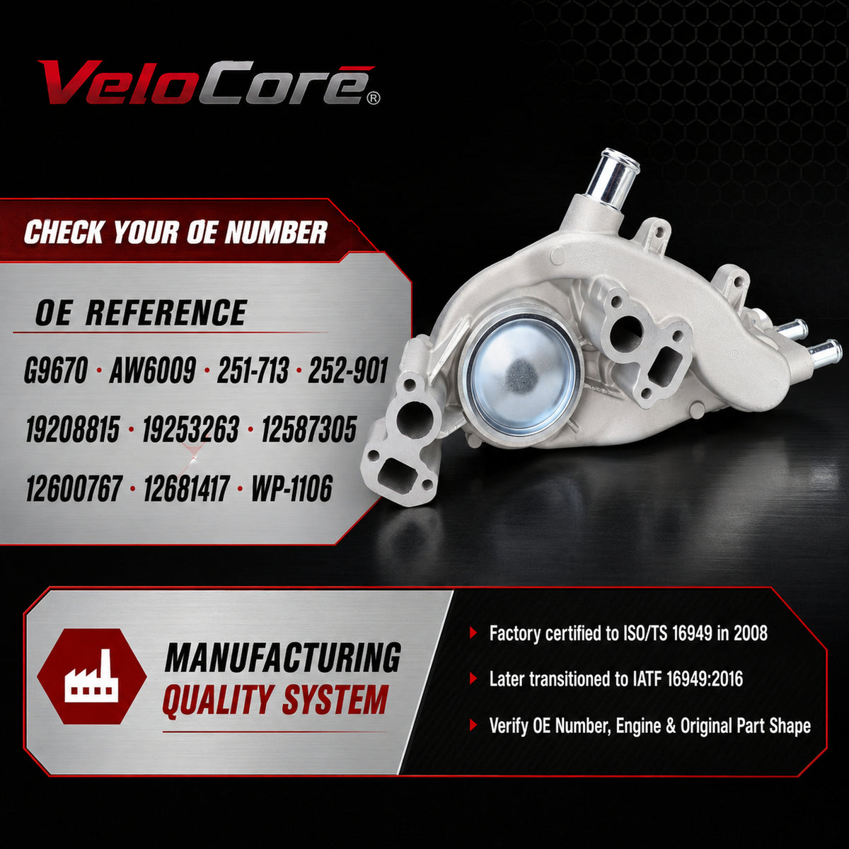 VeloCore Water Pump Thermostat Kit 12600767 Fit for Chevrolet Silverado | compatible with Chevrolet Silverado 1500 2007-2013, 4.8L 5.3L 6.0L 6.2L V8 applications, AW6009, two gaskets