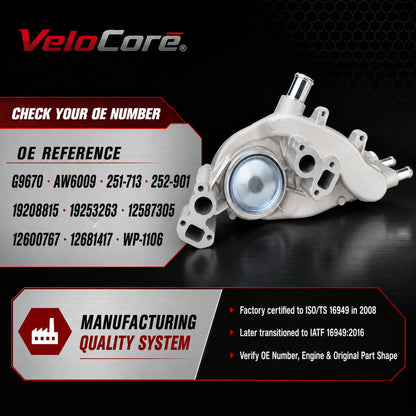 VeloCore Water Pump Thermostat Kit 12600767 Fit for Chevrolet Silverado | compatible with Chevrolet Silverado 1500 2007-2013, 4.8L 5.3L 6.0L 6.2L V8 applications, AW6009, two gaskets