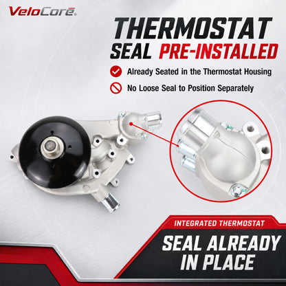 VeloCore Water Pump Thermostat Kit 12600767 Fit for Chevrolet Silverado | compatible with Chevrolet Silverado 1500 2007-2013, 4.8L 5.3L 6.0L 6.2L V8 applications, AW6009, two gaskets