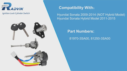 Hyundai Elantra Ignition Lock Cylinder & Door Lock Set 81970-3XA00 - with 2 Keys (2011-2016)